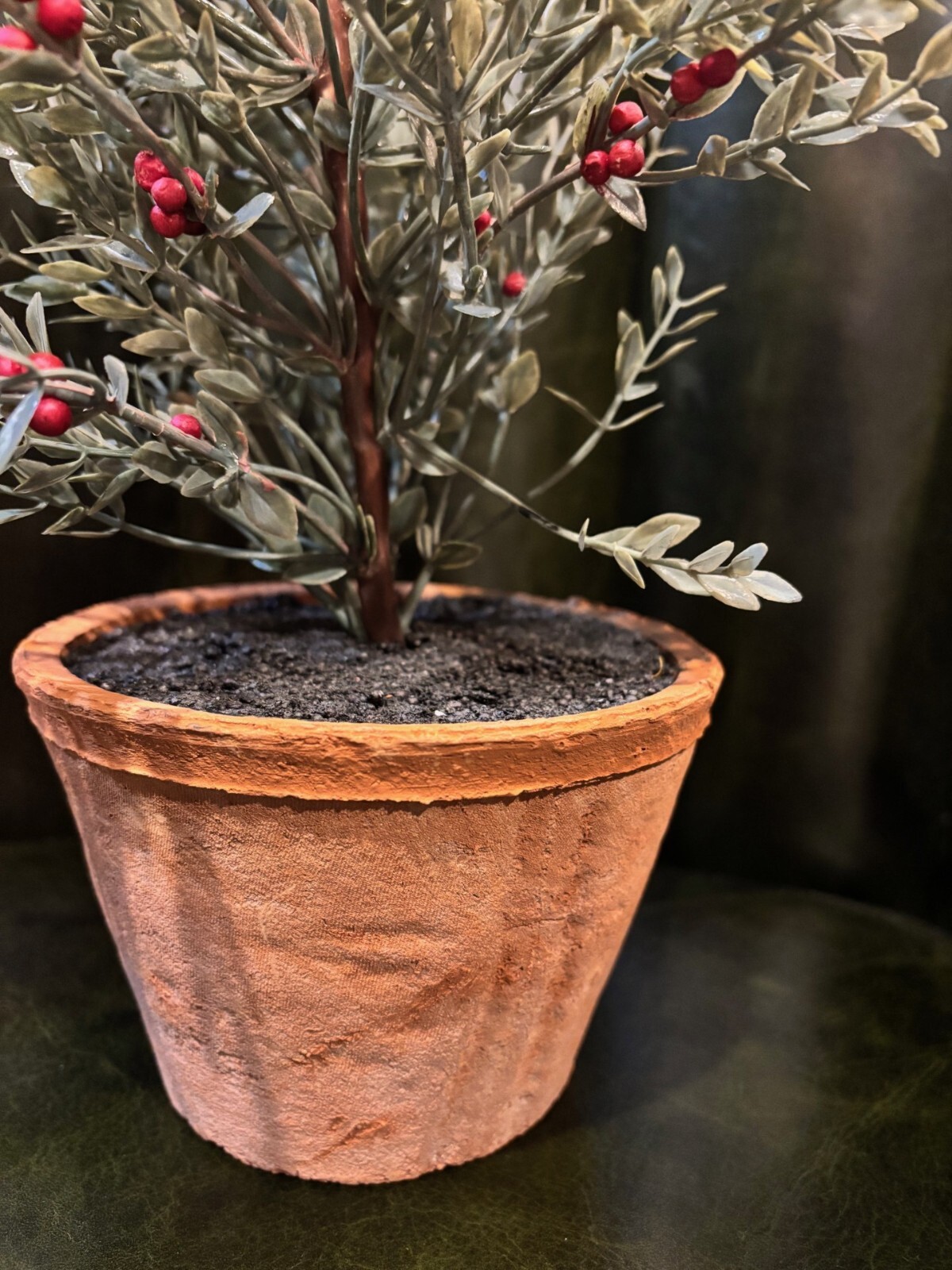 NEW Pottery Barn Red Berry Faux Branch Sage Topiary Terra Cotta Potted Plant NWT