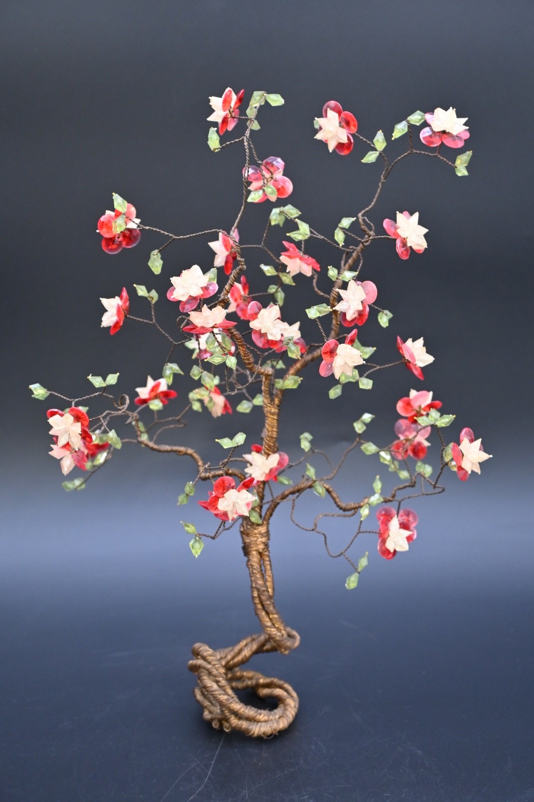 Vintage Decorative Wrapped Copper Wire Bonsai Tree Cherry Blossom Flowers