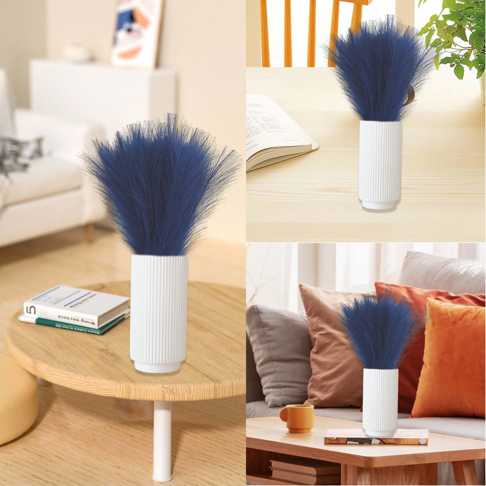 Blue Pampas Grass Decor, 30 Pcs 17″ Navy Blue Flowers Short Fluffy Artificial…