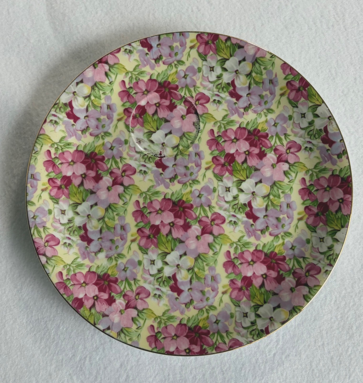 4 Vtg Chintz Summertime 8” Plates Floral Garden Cottagecore Wall Decor & Hangers