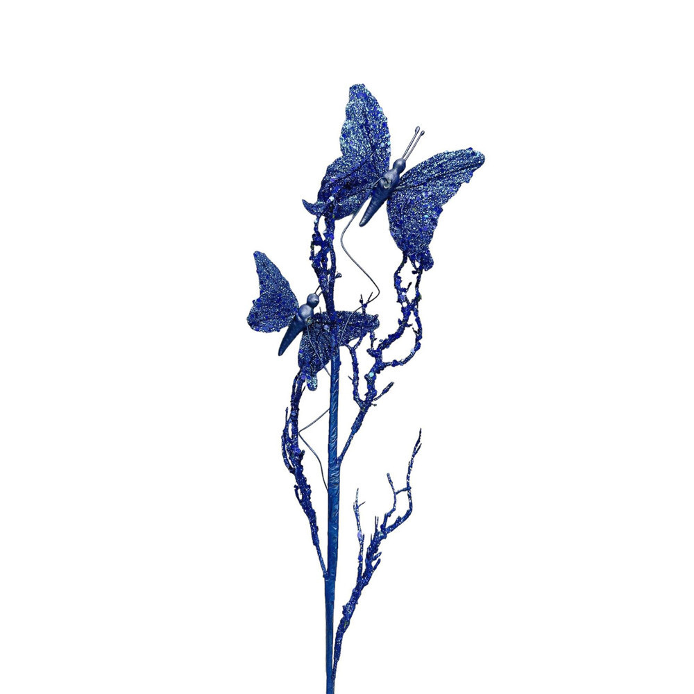 10 Pc 31″ Blue Glitter Twig With 2 Butterflies Dead Twig Branch Window Floral