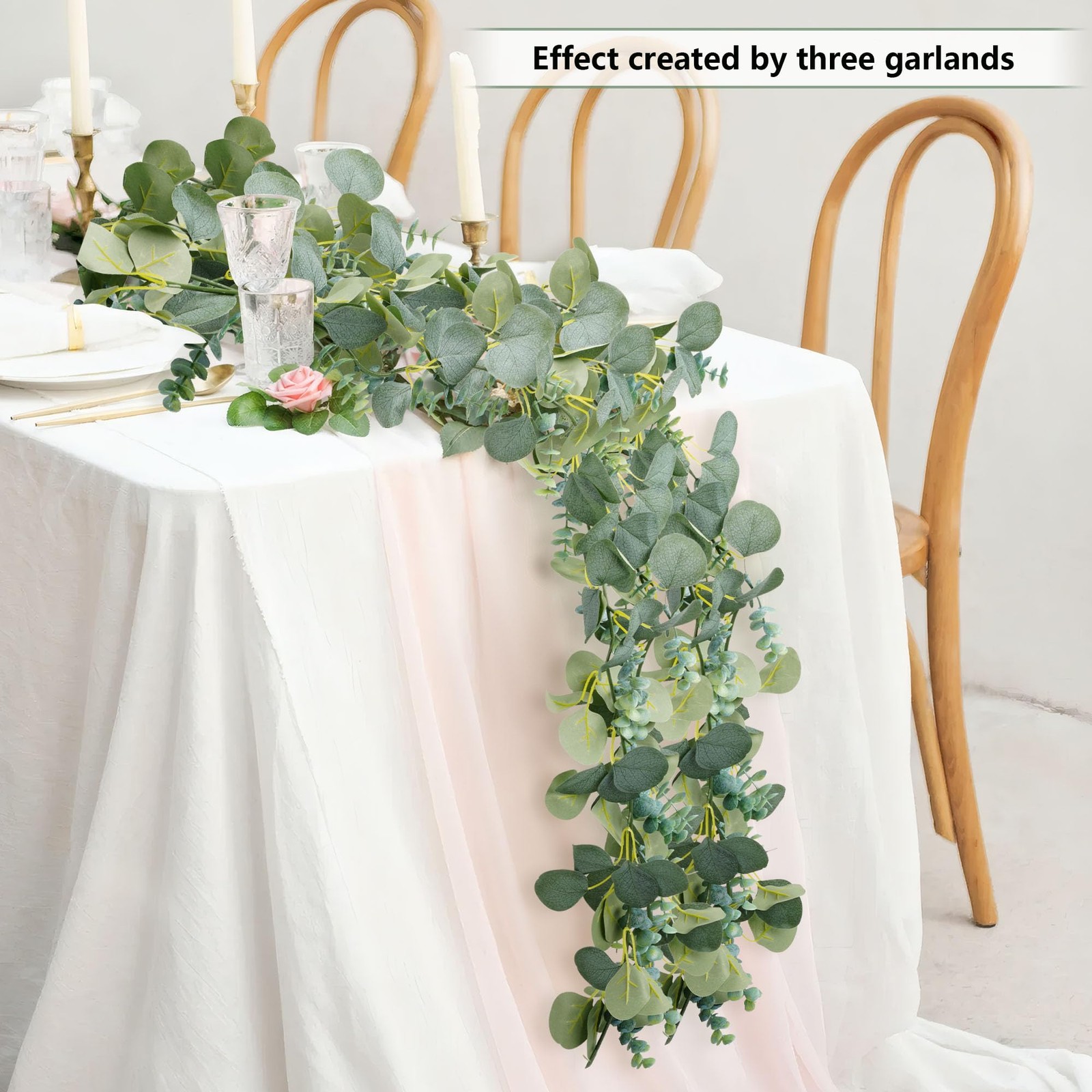 Vlorart 2 Pack Artificial Eucalyptus Garland, 5.5ft Faux Boxwood Eucalyptus L…