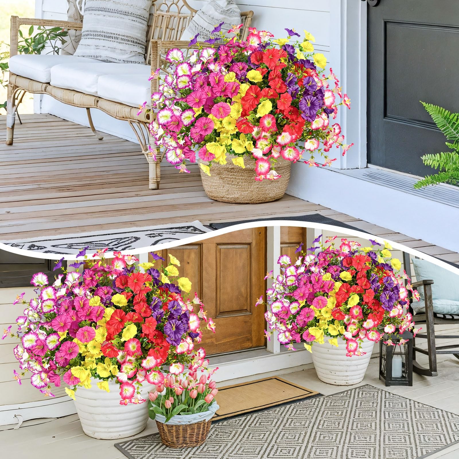 18 Bundles Artificial Faux Flowers Plants for Outdoors Decor-6 Colors