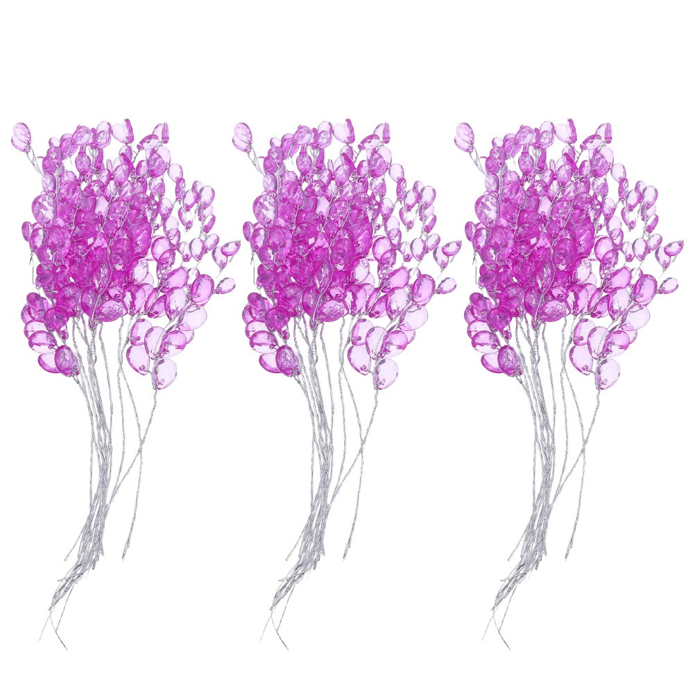 30PCS Artificial Flower Picks with Acrylic Bead Drops – Purple Simulated Clear