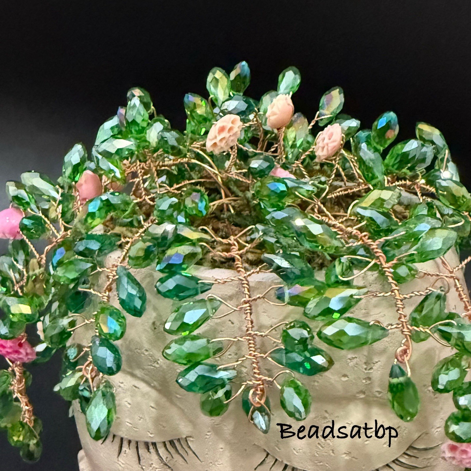 Handmade Beaded Forever Plant Crystal Teardrop Beads Cute 7” Resin Girl Planter