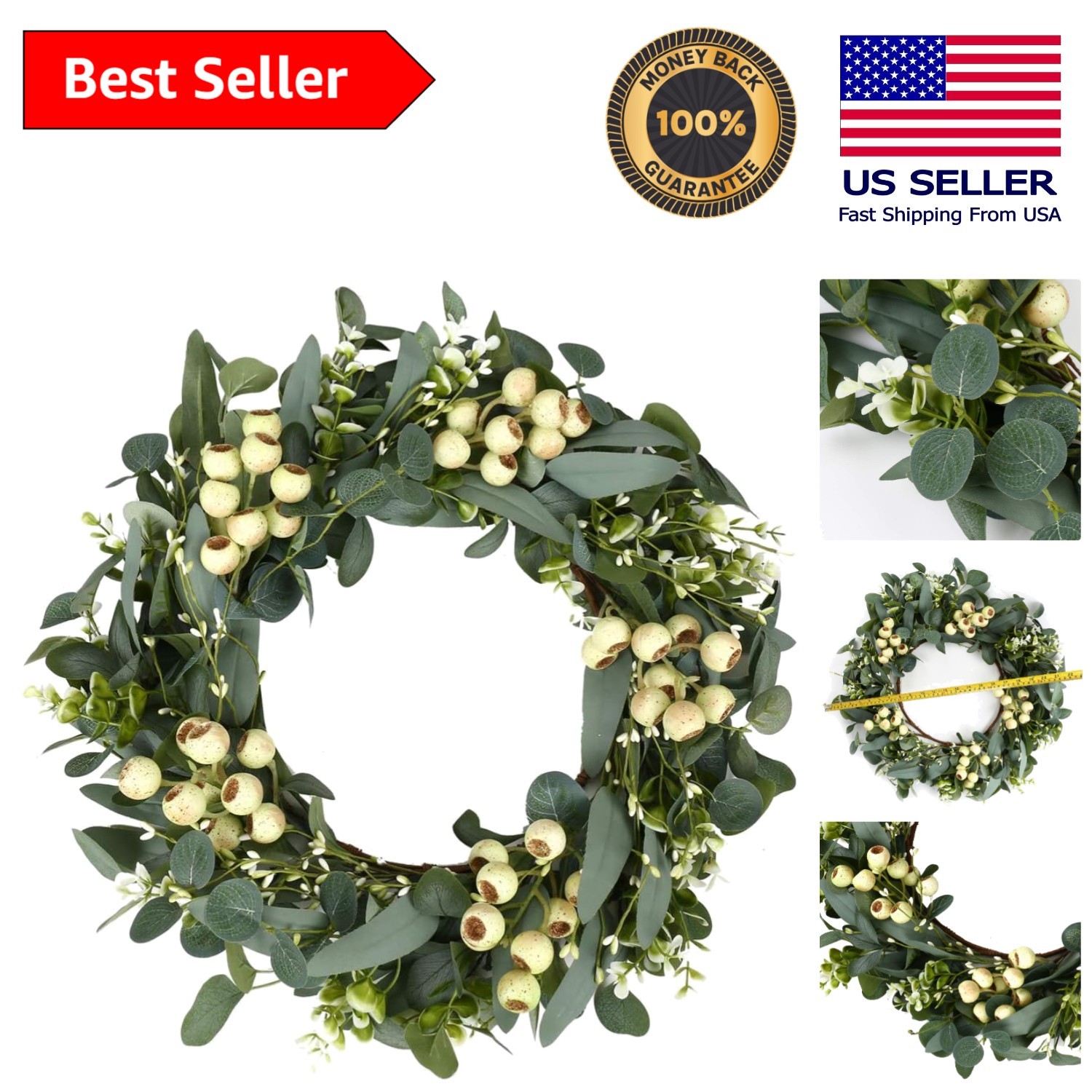 Stunning 20-Inch Spring & Summer Eucalyptus Wreath with Big Green Berries