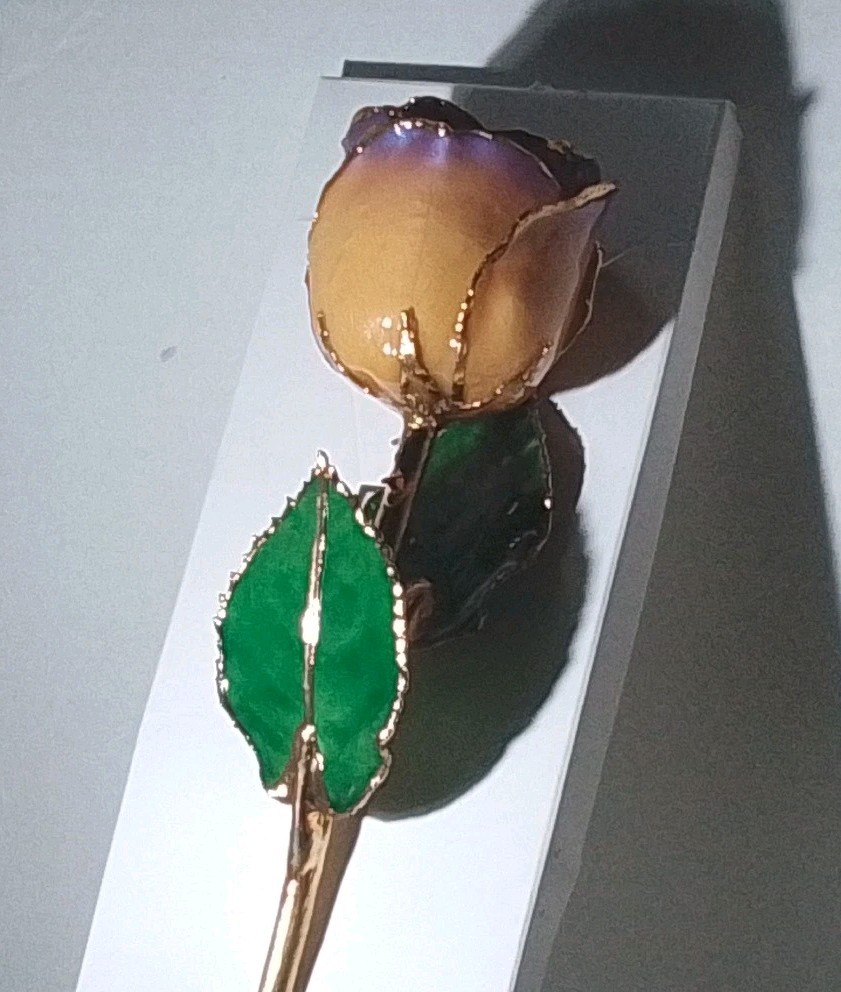 Real Rose Preserved In 24K Gold – Yellow w/Violet Tip