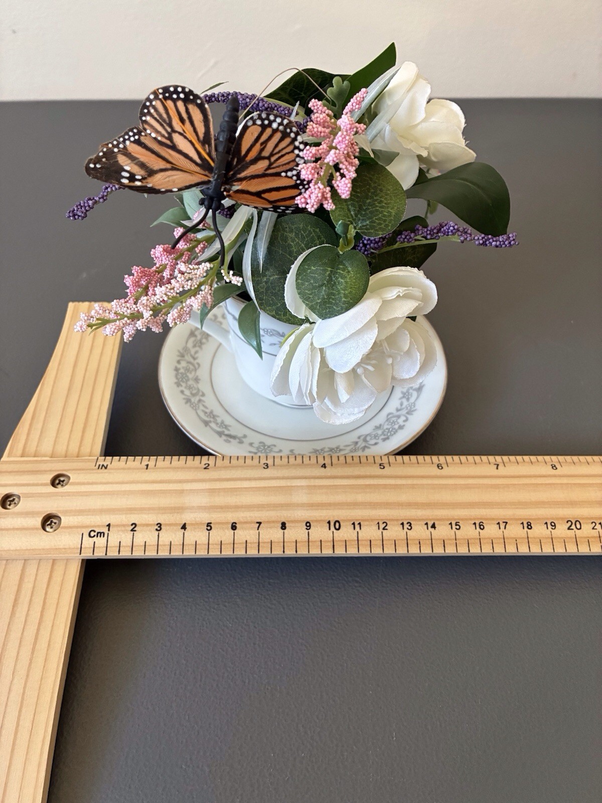 Grandmas Vintage Up Cycled Teacup Saucer Floral Centerpiece Homemade Decor