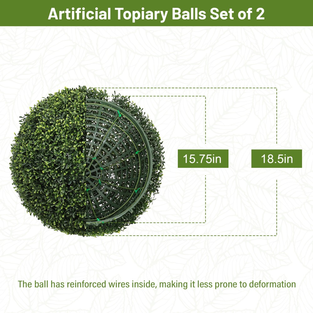 18.5 Inch Topiary Balls Artificial Faux Boxwood Plants Green Decorative Spheres