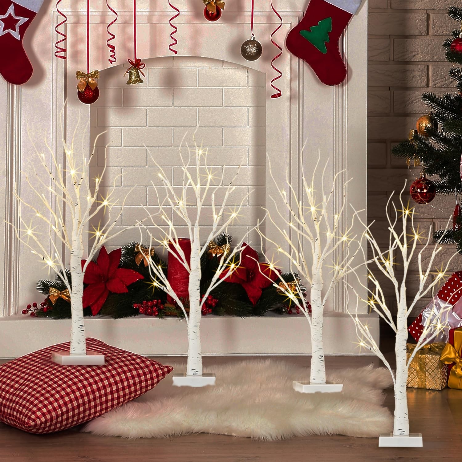 4 PCS Lighted Birch Tree 2 Ft Indoor Battery Operated Artificial 24 LEDs