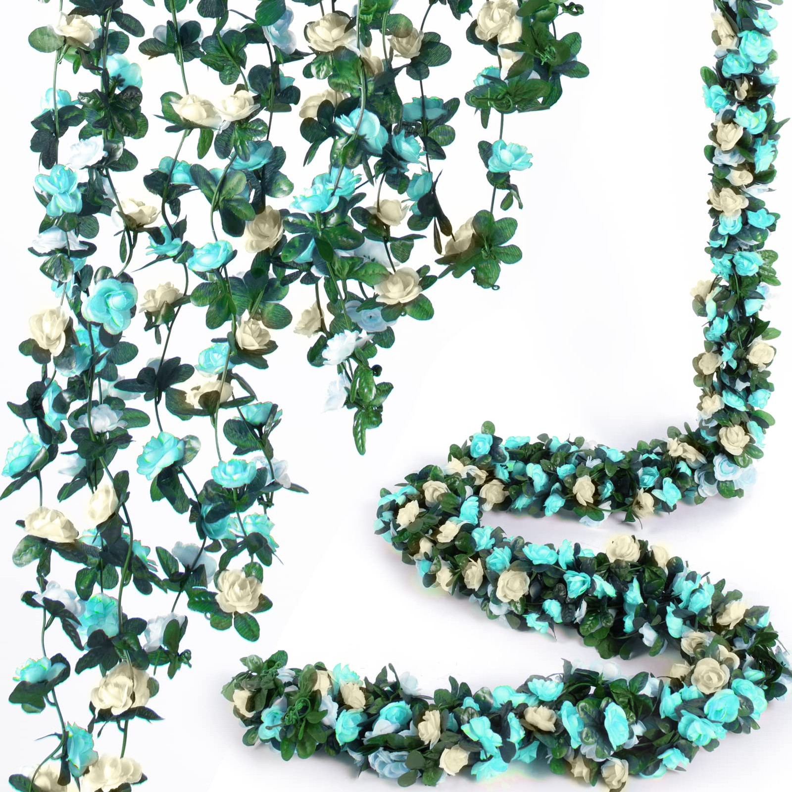 8 Pcs x 8.2 ft Flower Garland Artificial Rose Vine Flowers Green Leaves