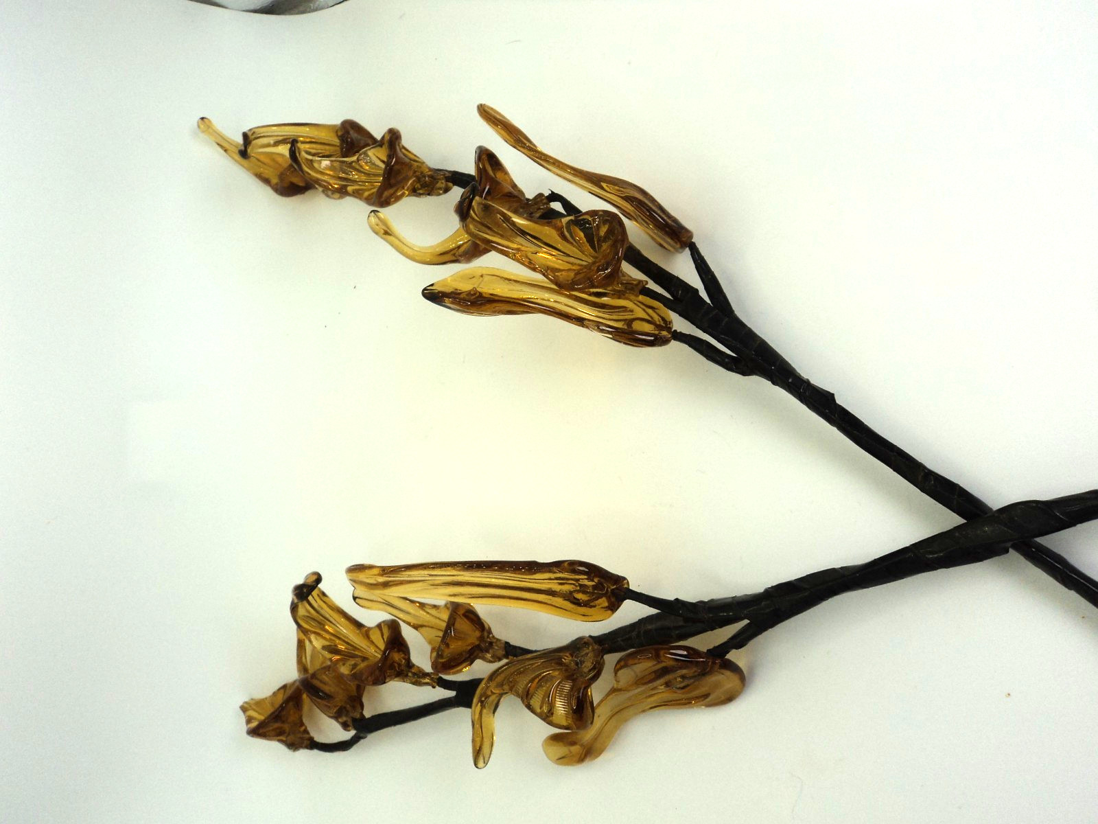 Pair of Vintage Amber Blown Glass Stalks of Flowers