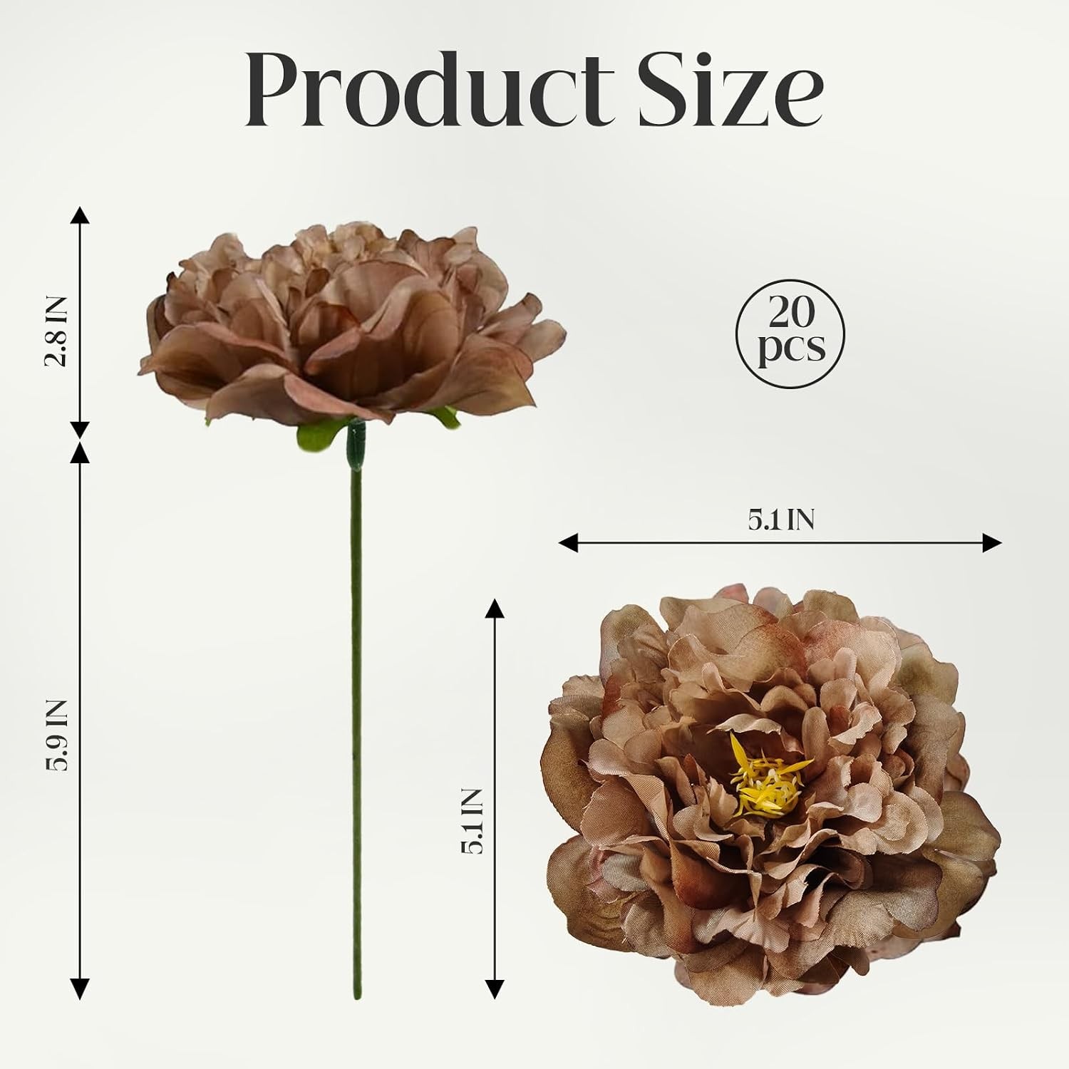 20 Pcs 5″ Silk Peonies, 6″ Stems No Leaf Artificial Flowers Decor