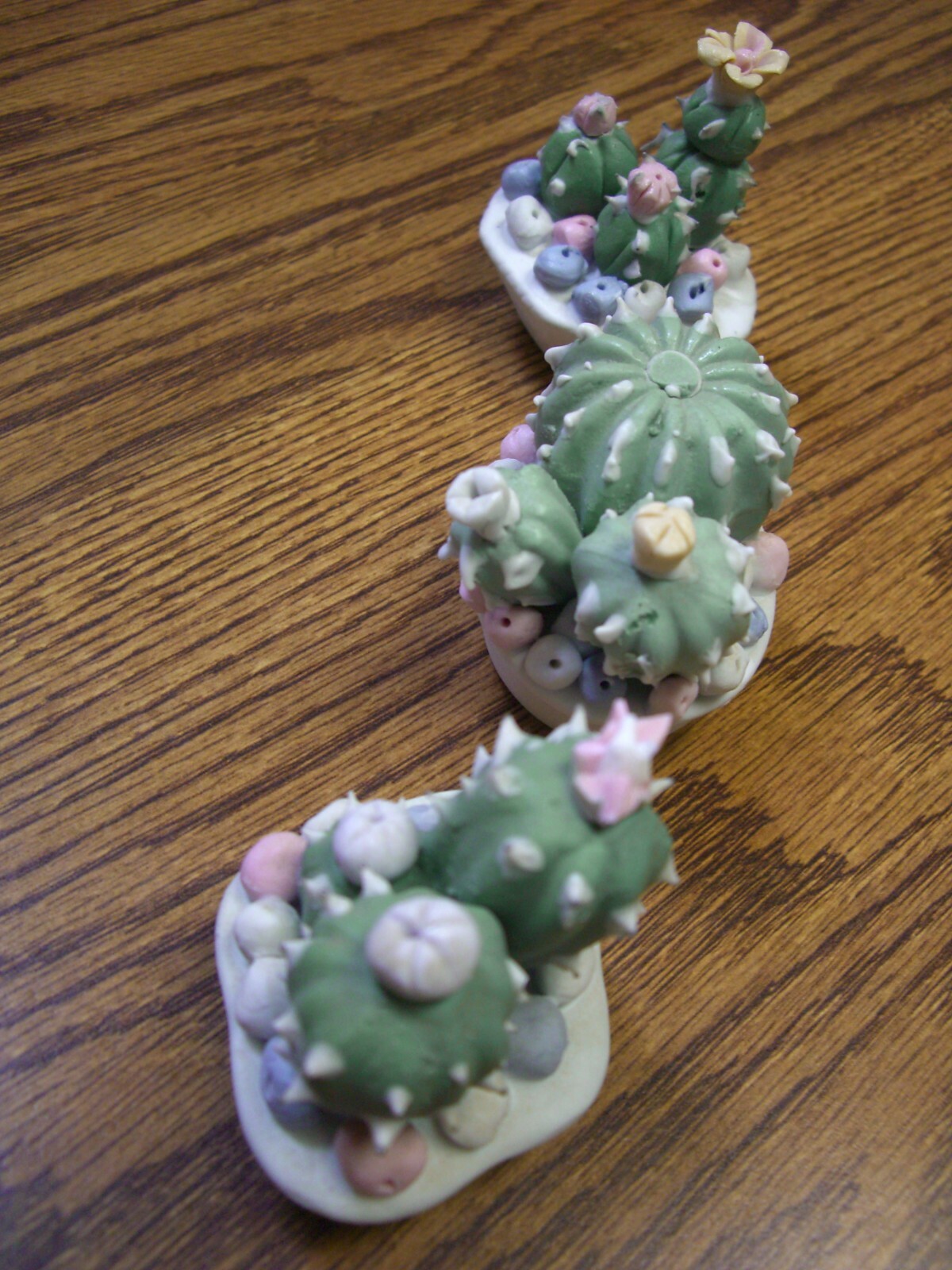 3 Cactus Plants//Small Multi-color Pastel Ceramic Floral Figurines