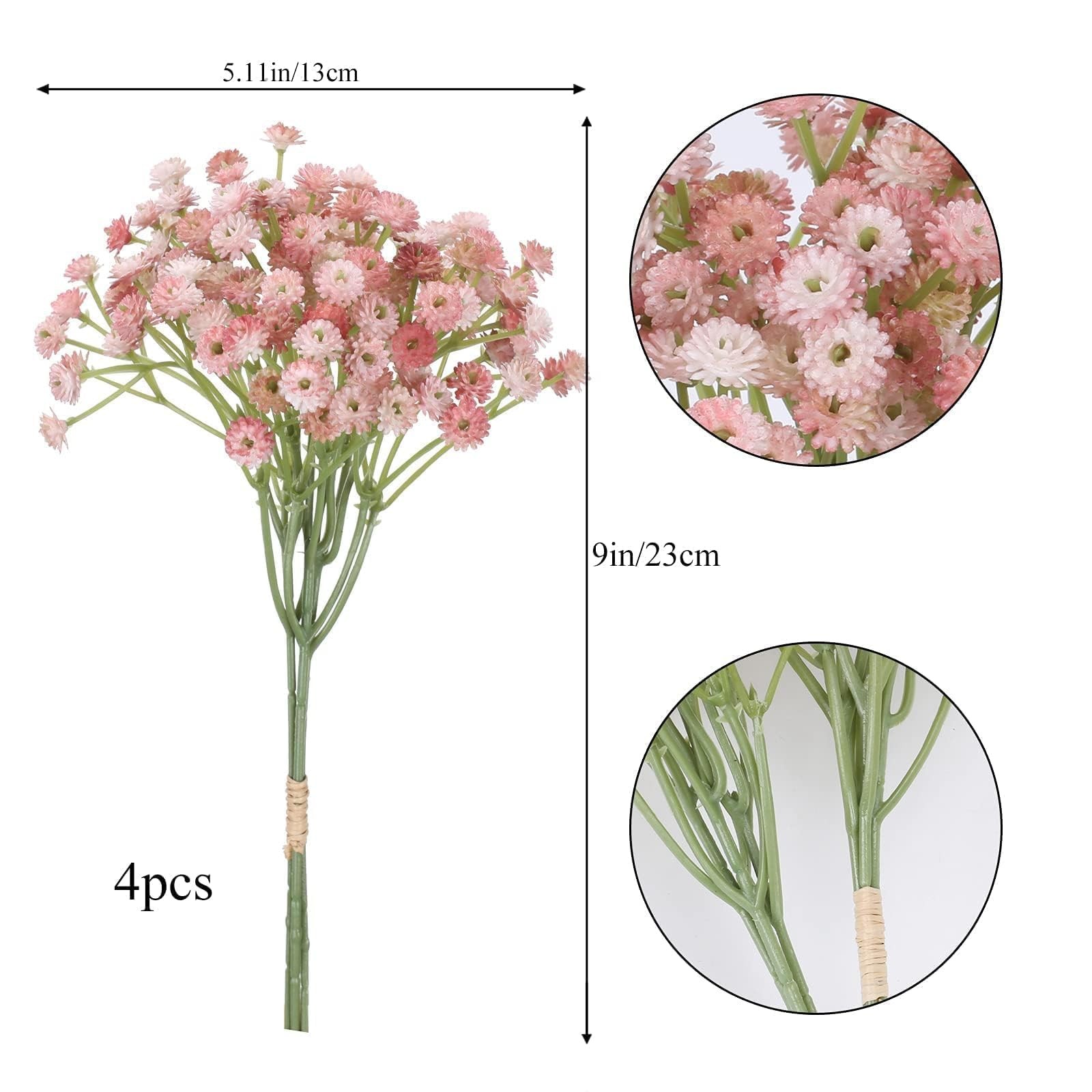 4 PCS Pink Flowers Fake Baby Breath Real Touch Valentines Day Artificial DIY