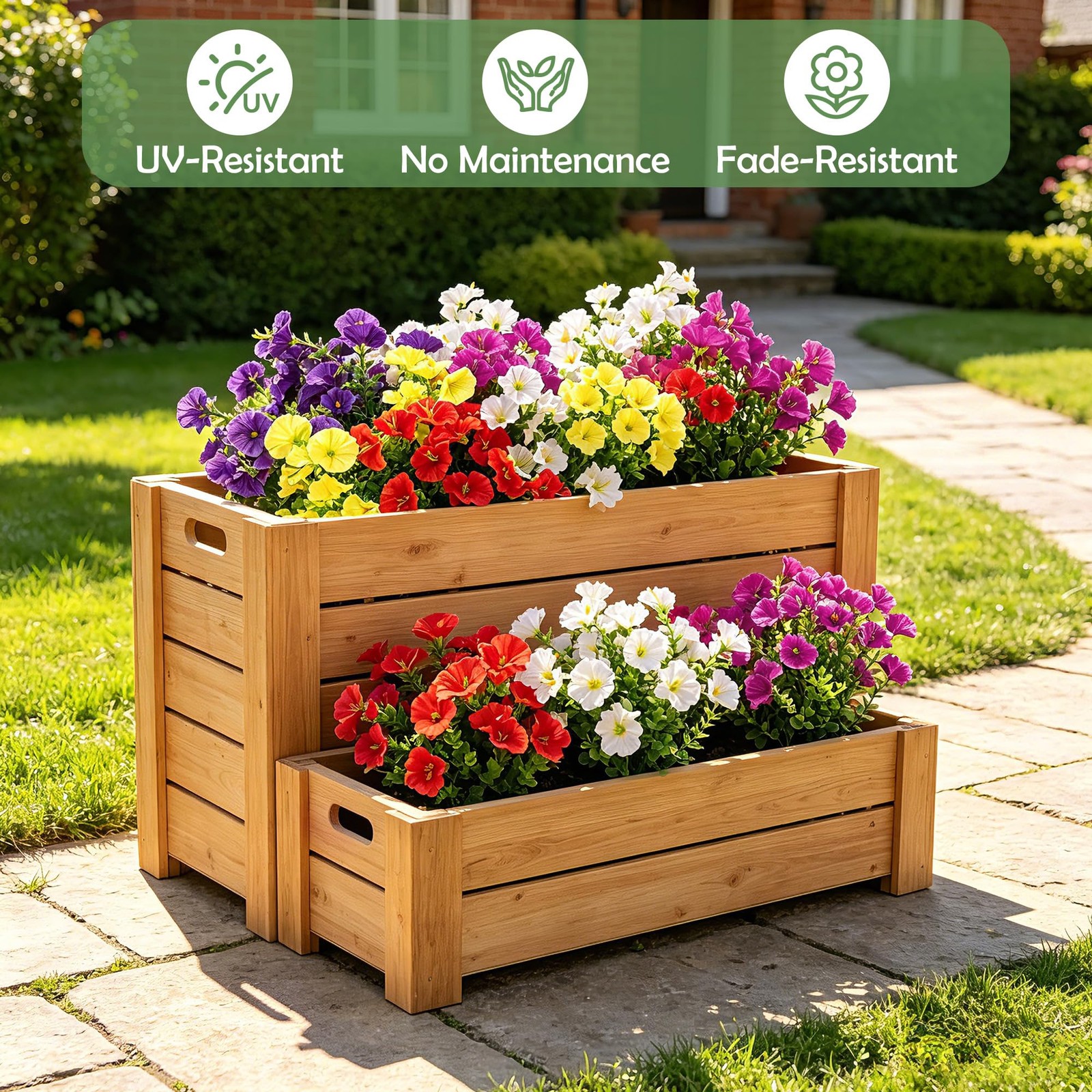 9 Bundles Artificial Flowers for Outdoors, UV Resistant Artificial Outdoor Pl…