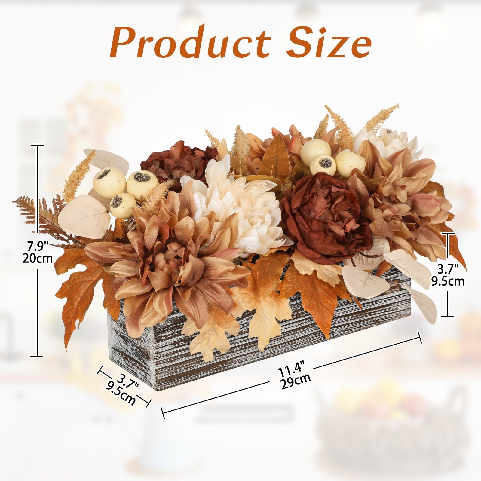 Fake Mums Artificial Flowers In Wood Planter Fall Maple Leaves Autumn Decor