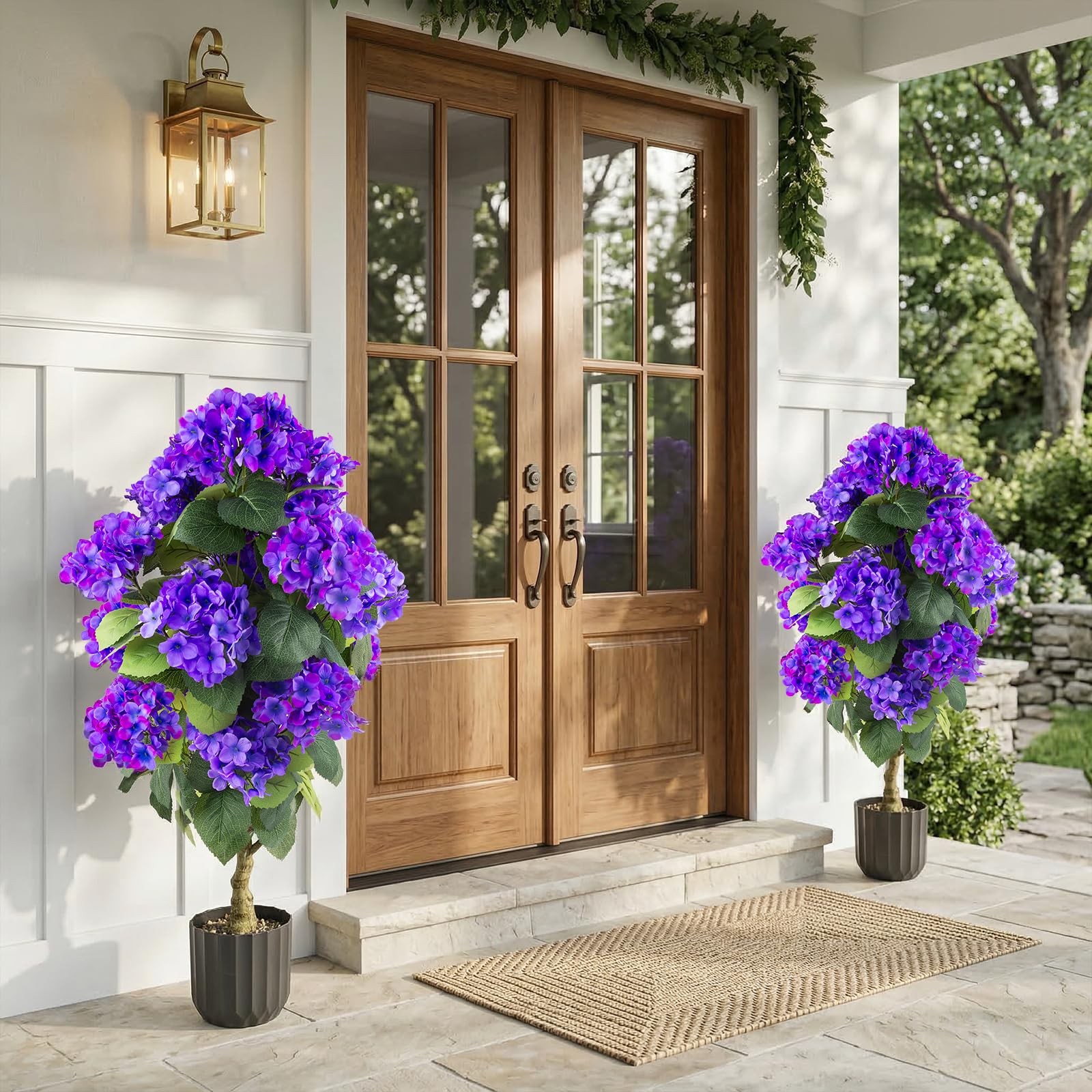 2 Pcs 3 Ft Artificial Hydrangea Trees Potted, UV Resistant Faux Silk Hydrange…