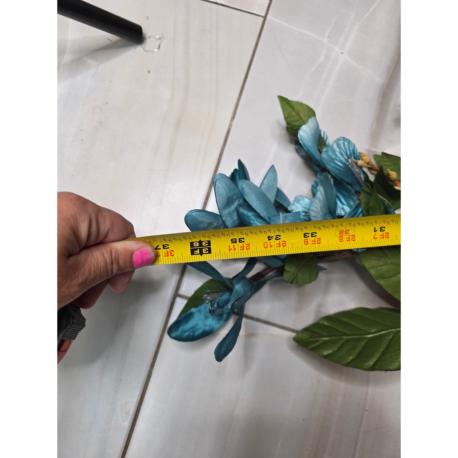 Large Teal & White Floral Wall Decor Metal Flower Wall Art 37″ Wide