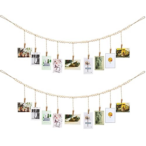 Wall Hanging Photo Display with Wooden Beads Garland 4 Feet Boho Collage 2