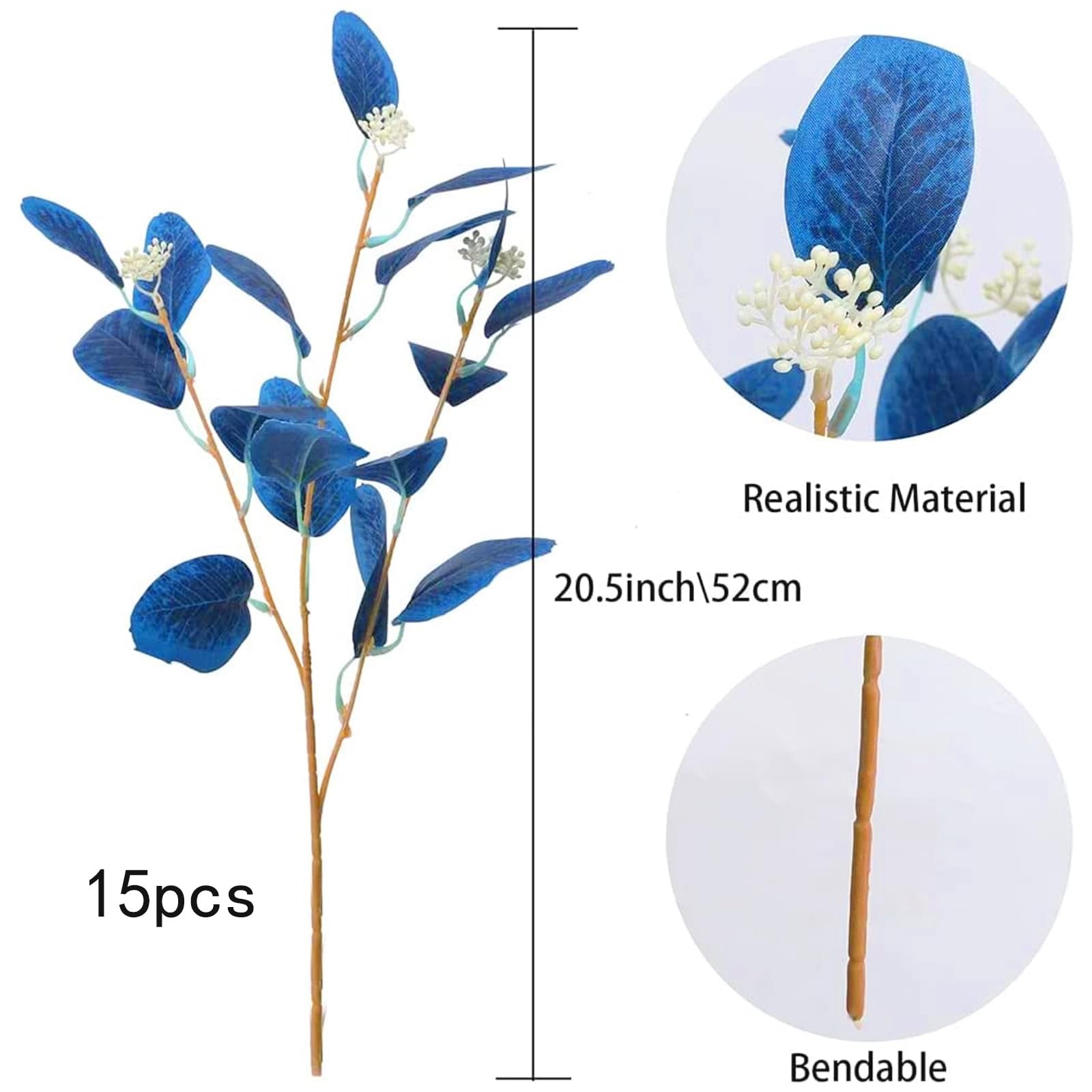 15PCS Artificial Blue Eucalyptus Stems Faux Greenery Stems with Seeds Blue Eu…