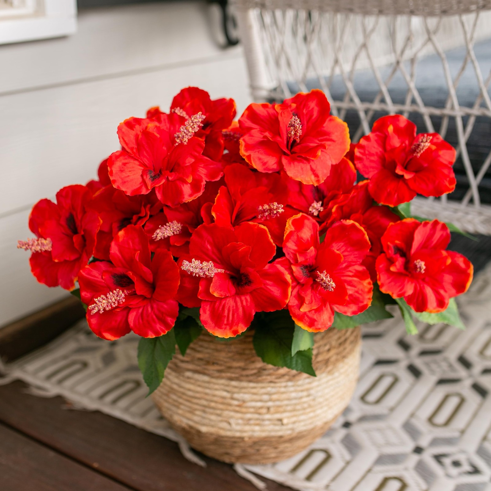 HyeFlora Artificial Hibiscus Flowers for Outdoors Faux Plant Summer Decor, 4 …