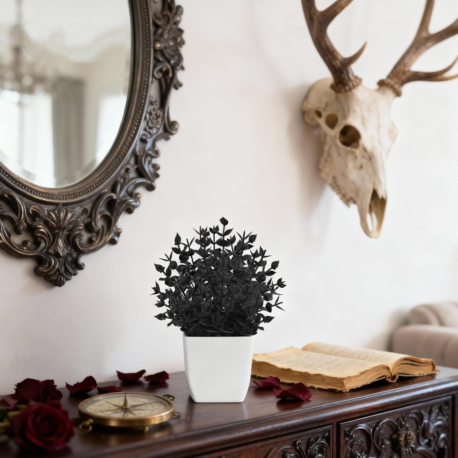2 Pcs Plantas Artificiales Negras Pequenas Decoracion Halloween Mesa Oficina