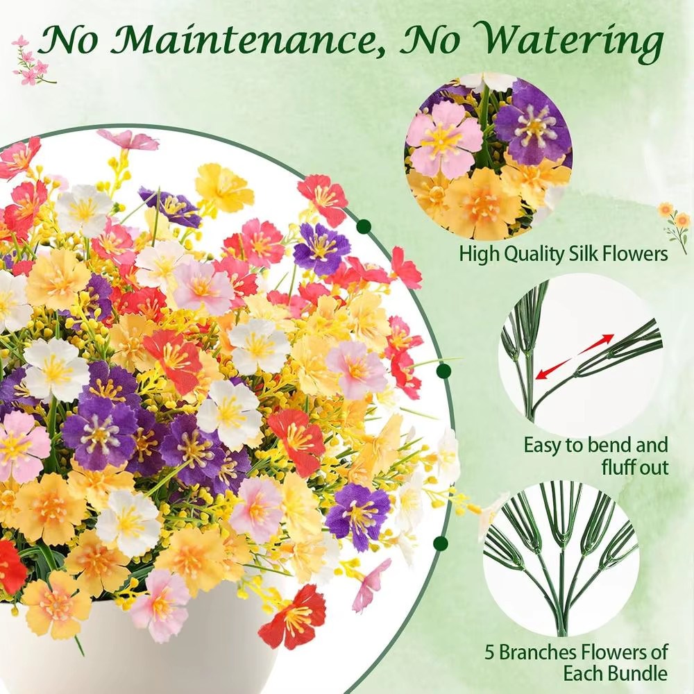 24 Bundles Artificial Plastic Flowers Outdoor UV Resistant Fake Hanging Plants