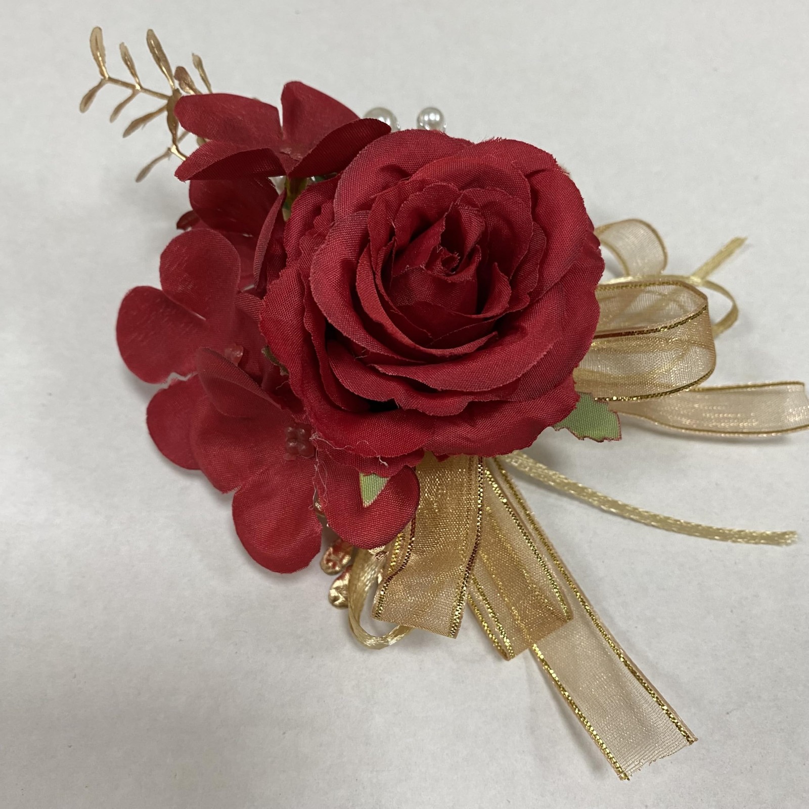 Gold Corsage and Boutonniere Set for Prom, Rose Gold Leaves Prom Flowers Wris…