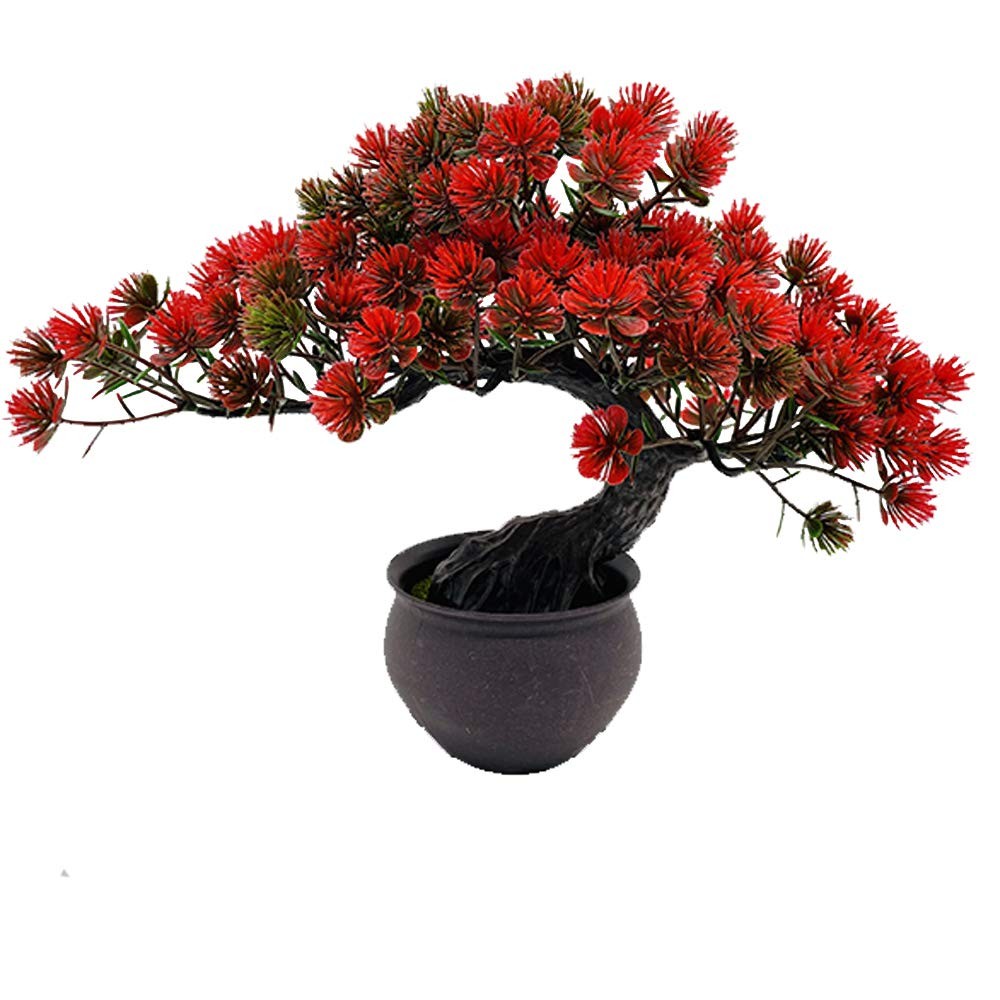 Artificial Plants Artificial Bonsai Juniper Tree Potted Faux Japanese Pine Bo…