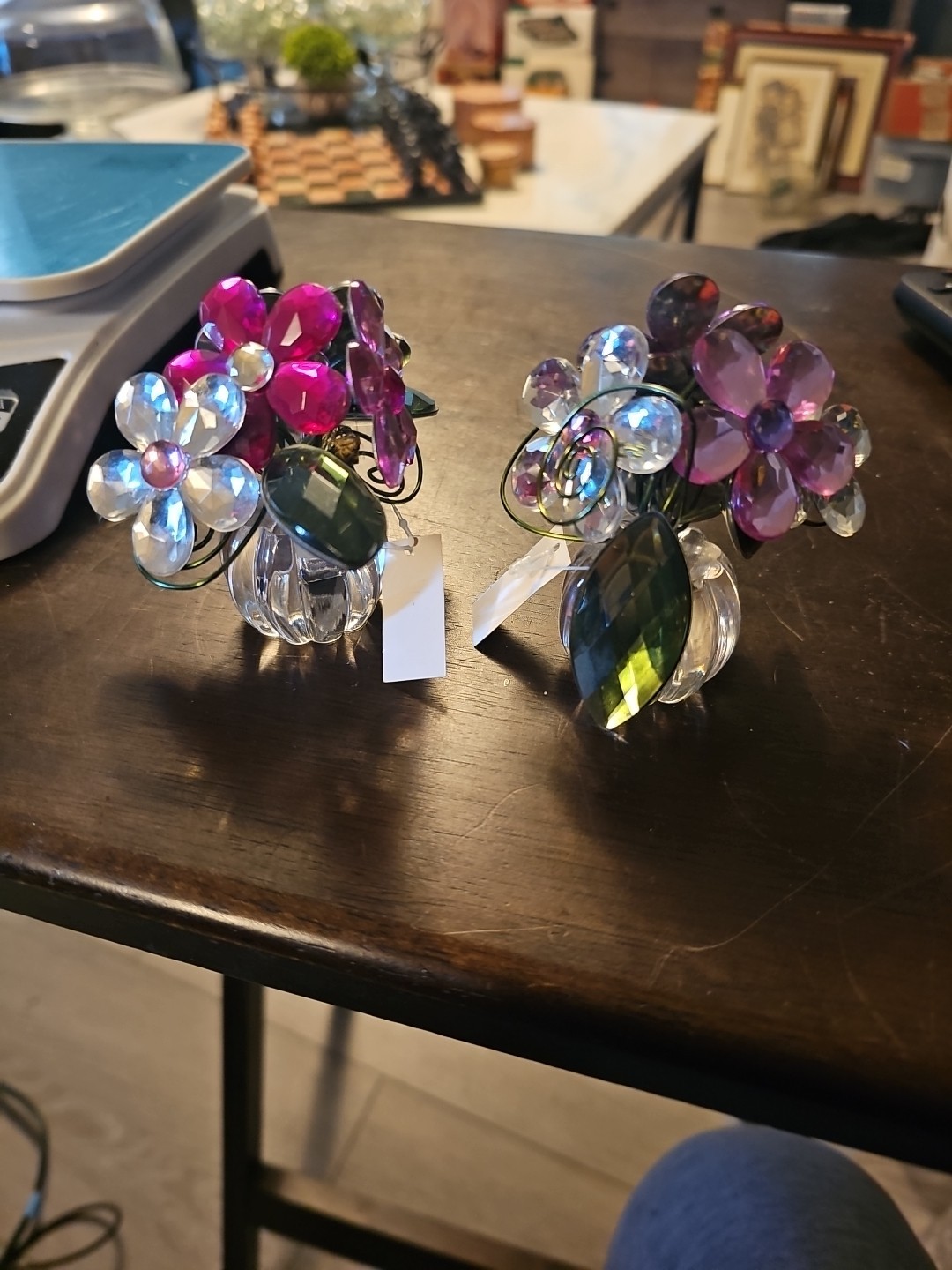 2 VTG Small Faux Acrylic Plastic Flower Decor Arrangement Clear Pot
