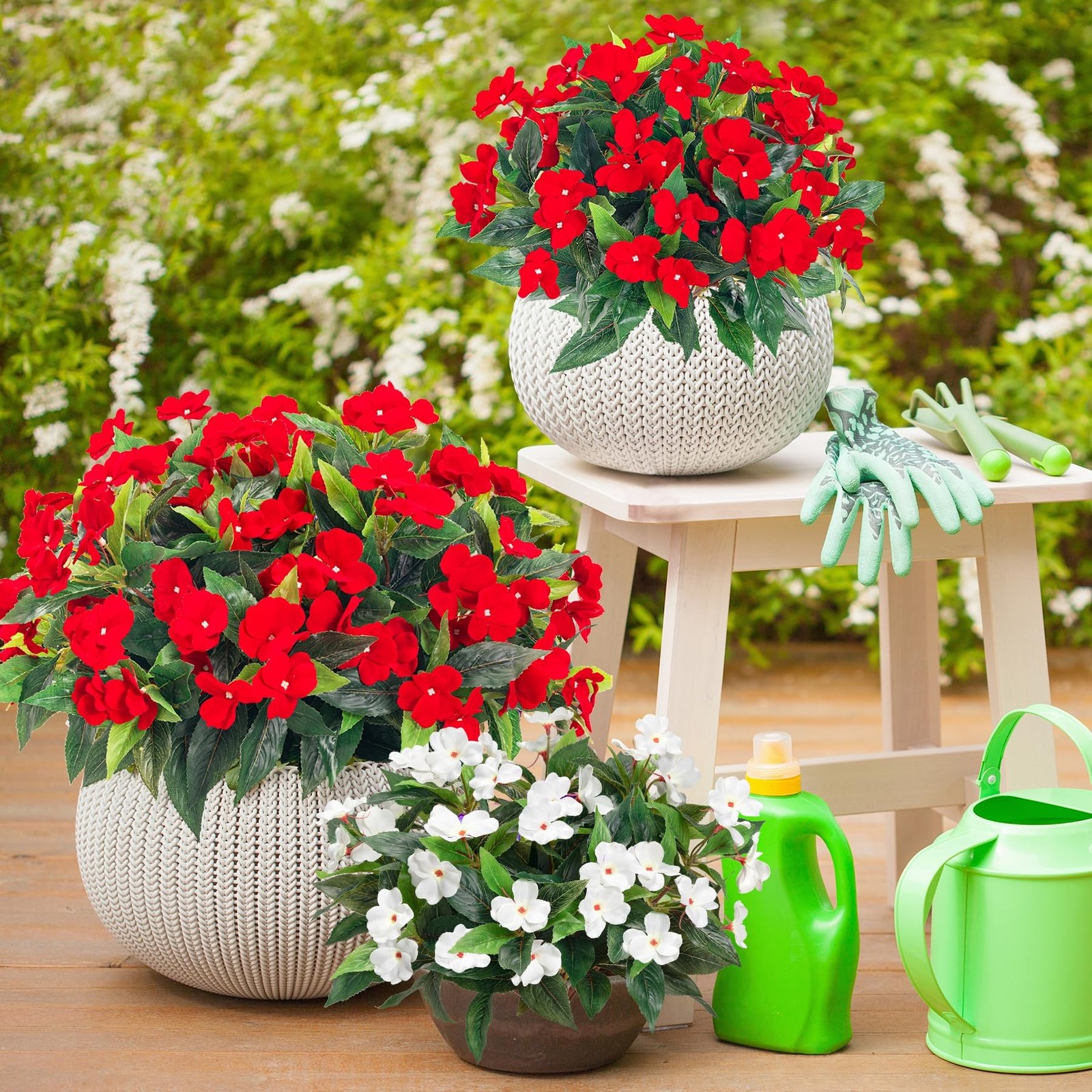 Uqueeten15.7 Fake Flowers Artificial Flowers Outdoor,Silk Artificial Impatiens