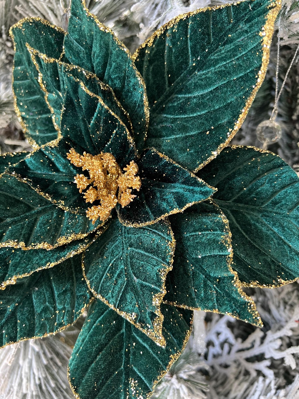 24″ Stem 11″ W Velvet Green Poinsettia Pick Stem Christmas Tree Trimming Wreath