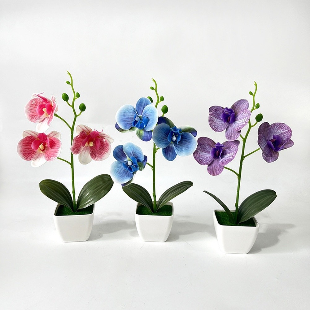 Artificial Phalaenopsis Orchid in White Square Pot for Home Office Decor