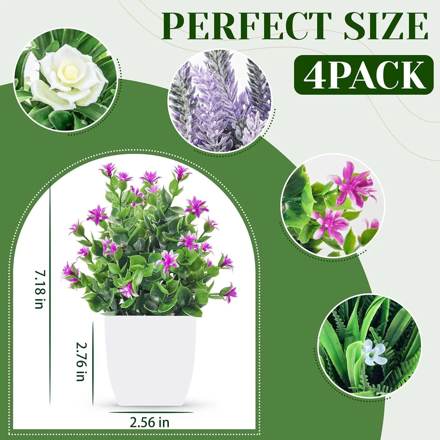 Der Rose 4 Pack Fake Plants Small Artificial Potted Faux with White