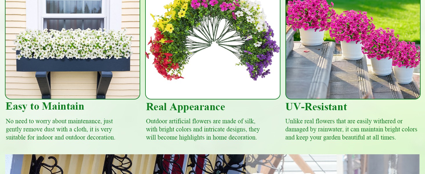 20 Bundles Artificial Violet Flowers for Outdoors, Mixed | UV resistant, silk