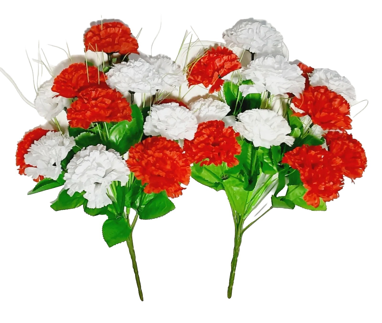 (2 pcs) Red & White Carnation 18″ Bush Faux Silk Flower Memorial In/Outdoor