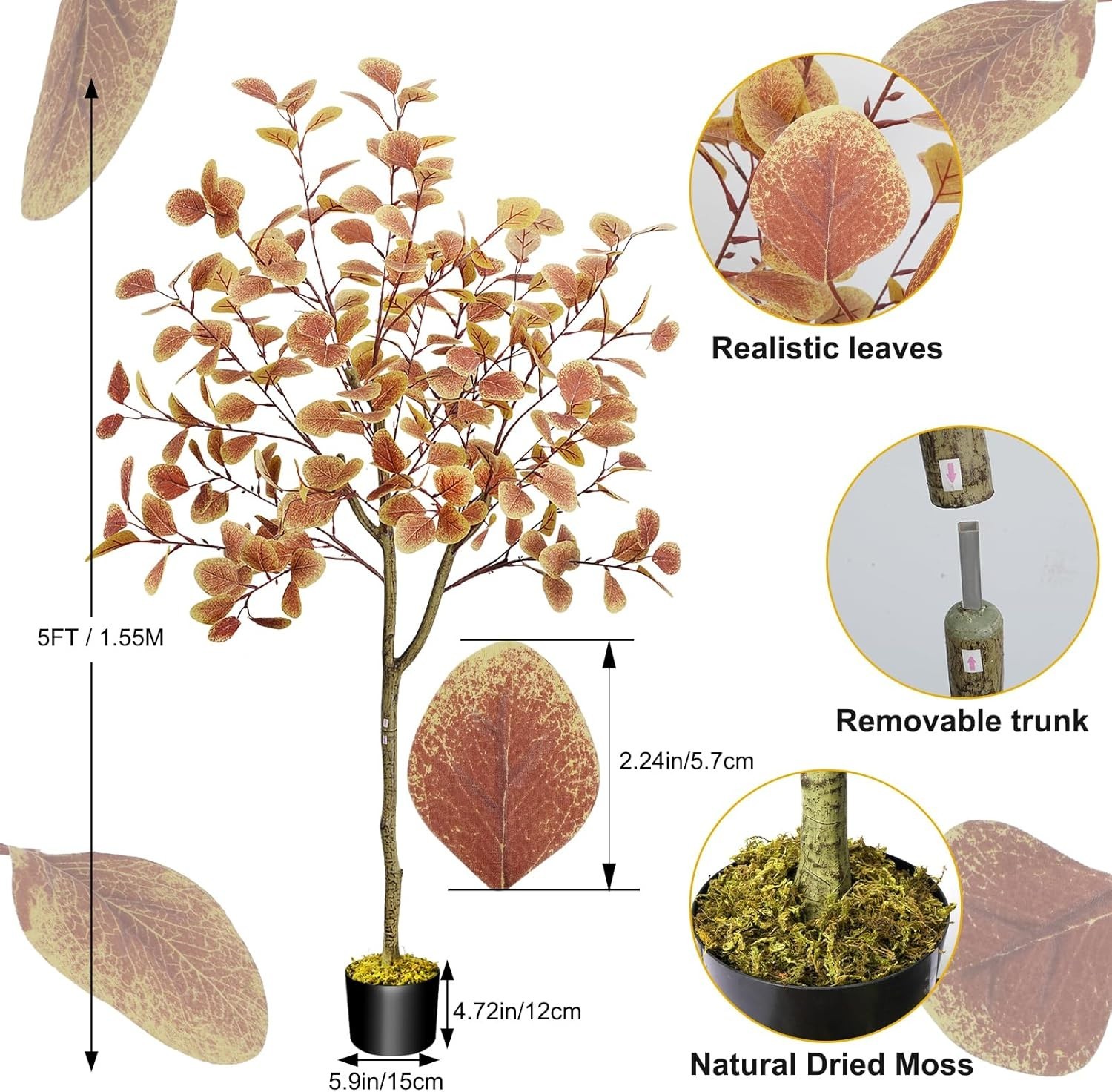 5 Ft Artificial Fall Tree for Decoration Autumn Farmhouse Porch Décor (2-Pack)