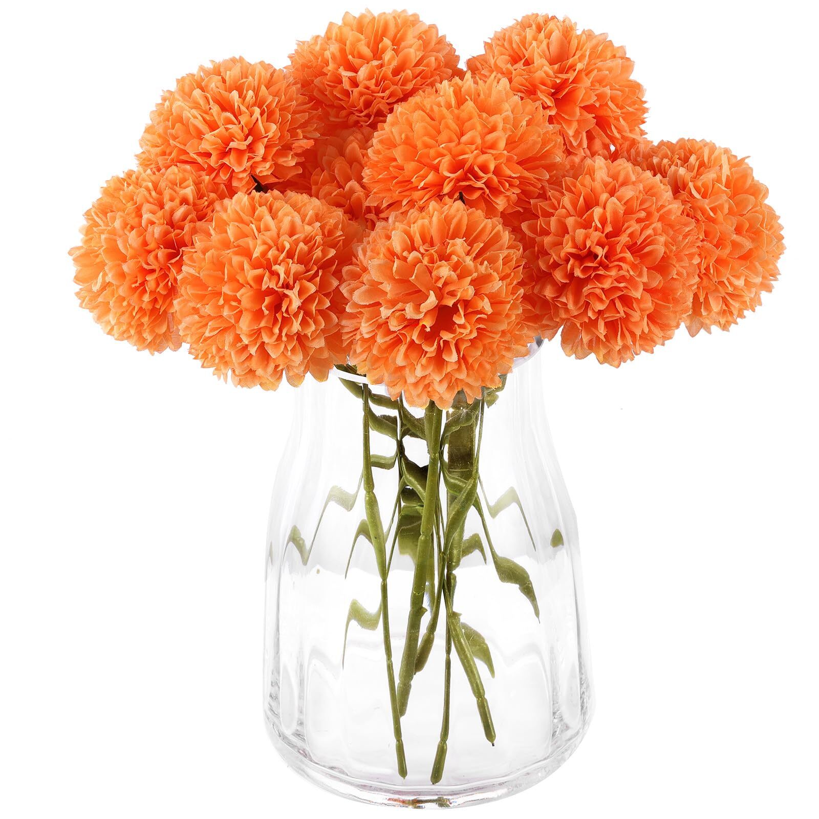 12 Pcs Artificial Chrysanthemums Flowers Ball Flowers Orange Faux Mums
