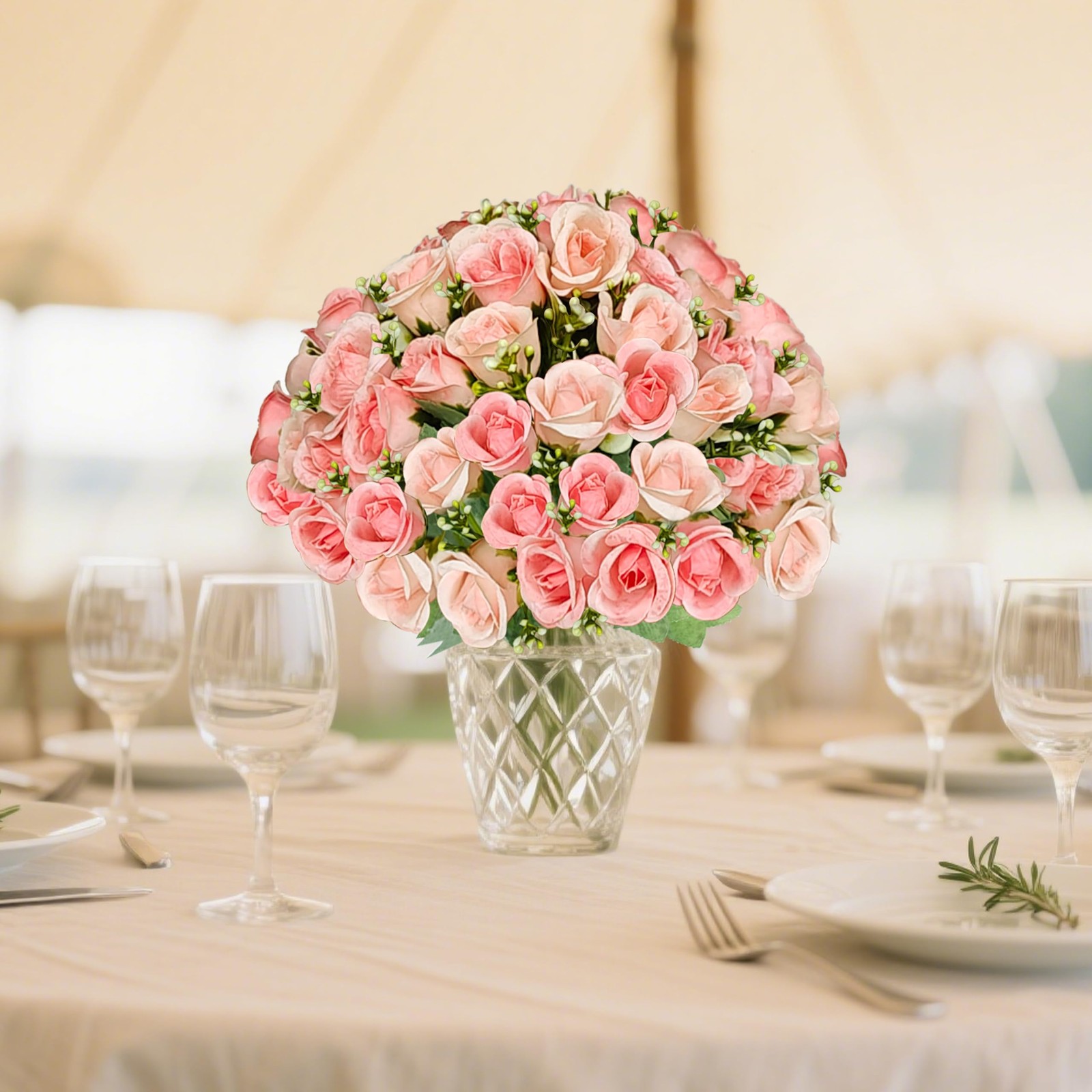 3 Bundles Roses Artificial Flowers,Roses Bouquet with Leaf,Fake Flowers for W…