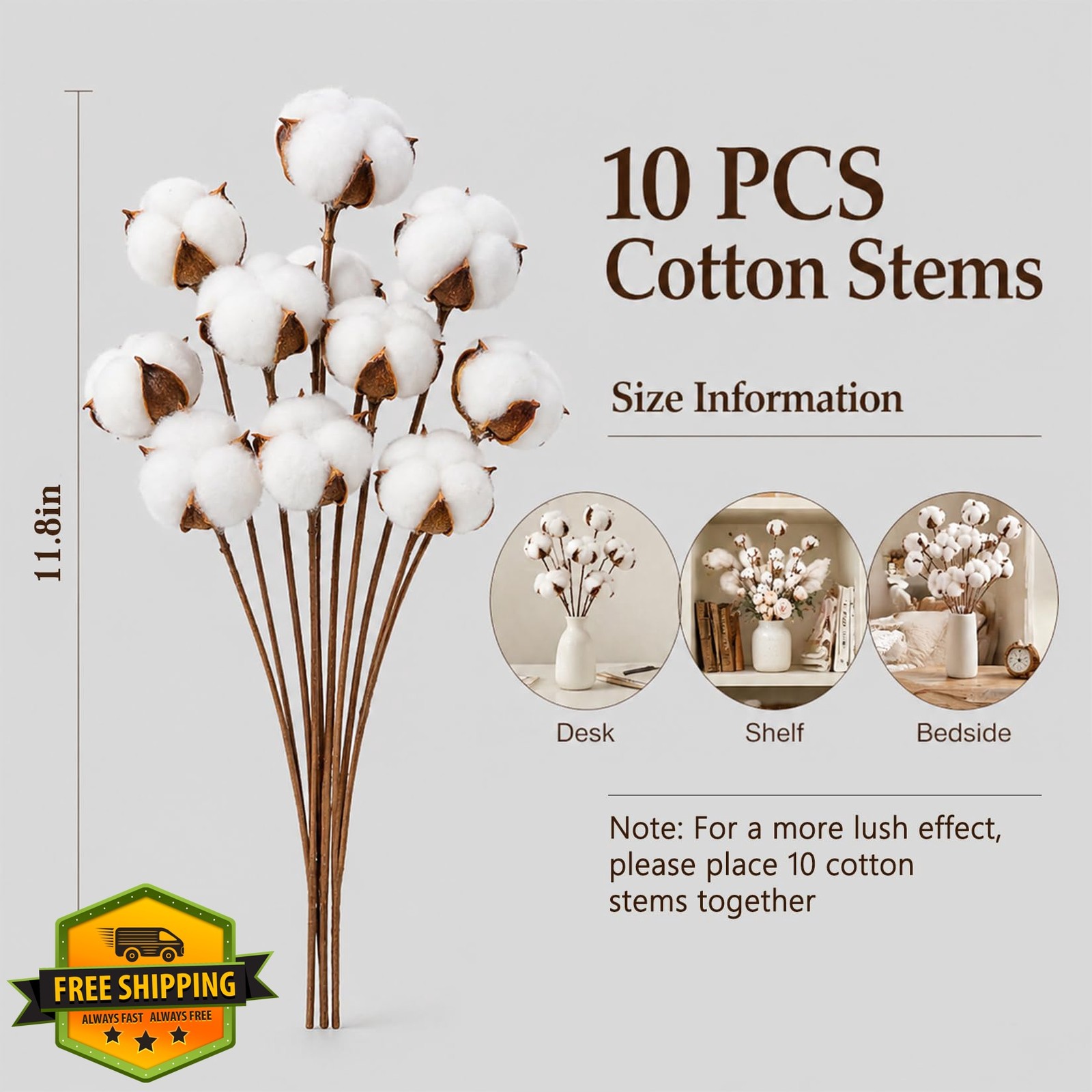 RAINFLOW White Cotton Stems 10 PCS