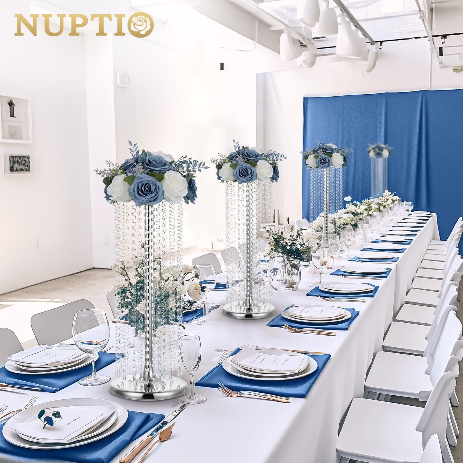 NUPTIO Flower Ball Arrangement Bouquet: 10 Pcs 9.4 inch Diameter Dusty Blue &…