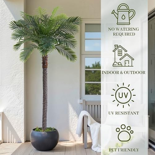 8.5FT Artificial Coconut Palm Tree Set of 2, UV Resistant Faux Sago Palm Plan…