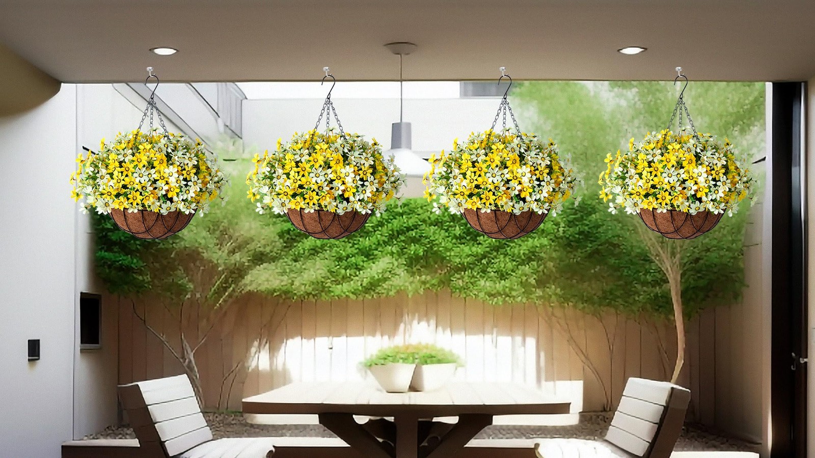 Artificial Silk Flowers Hanging Baskets Outdoors,Chrysanthemum with Eucalyptu…