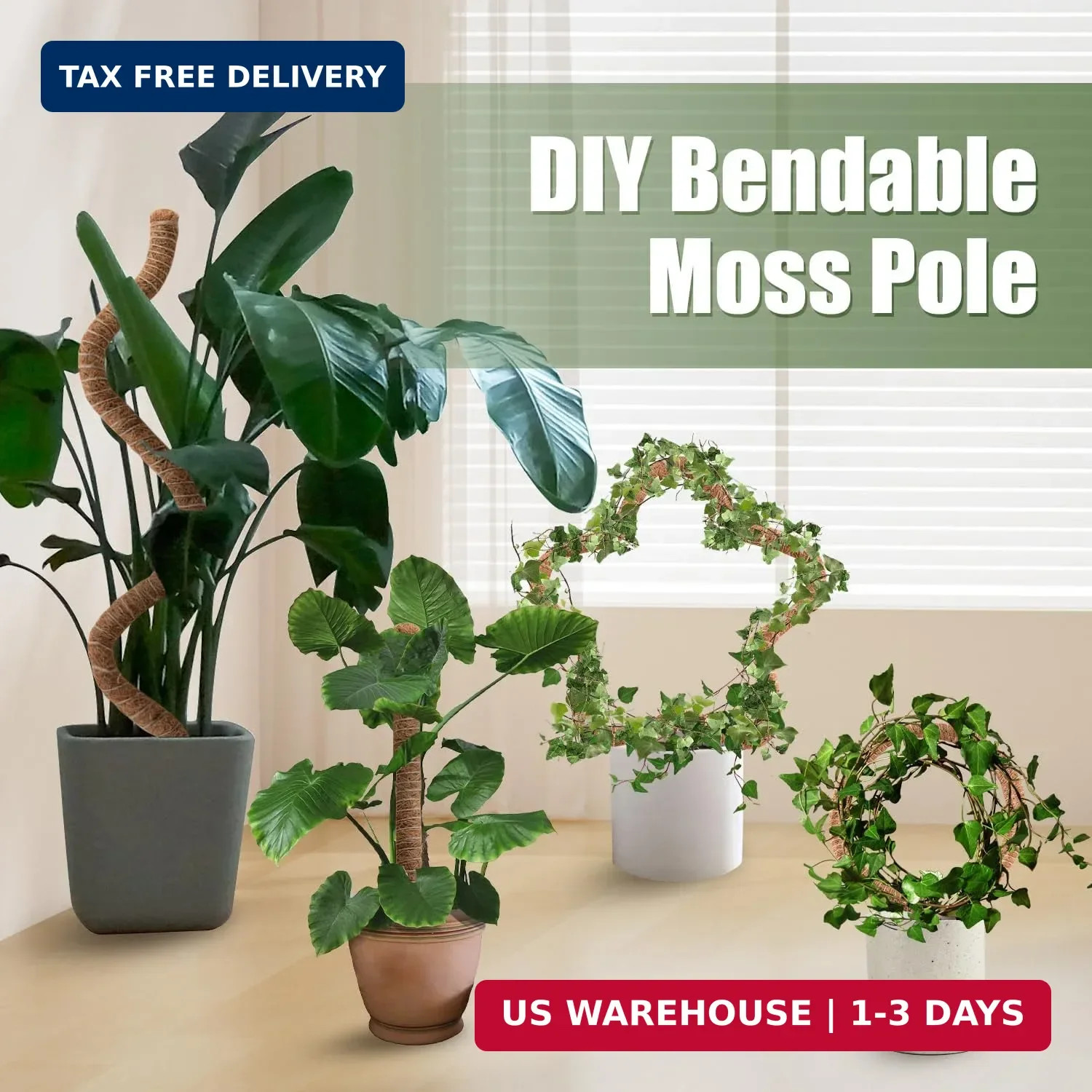 2 Pack Moss Pole, 63 Inch Bendable Moss Poles for Plants Monstera Long for Climb