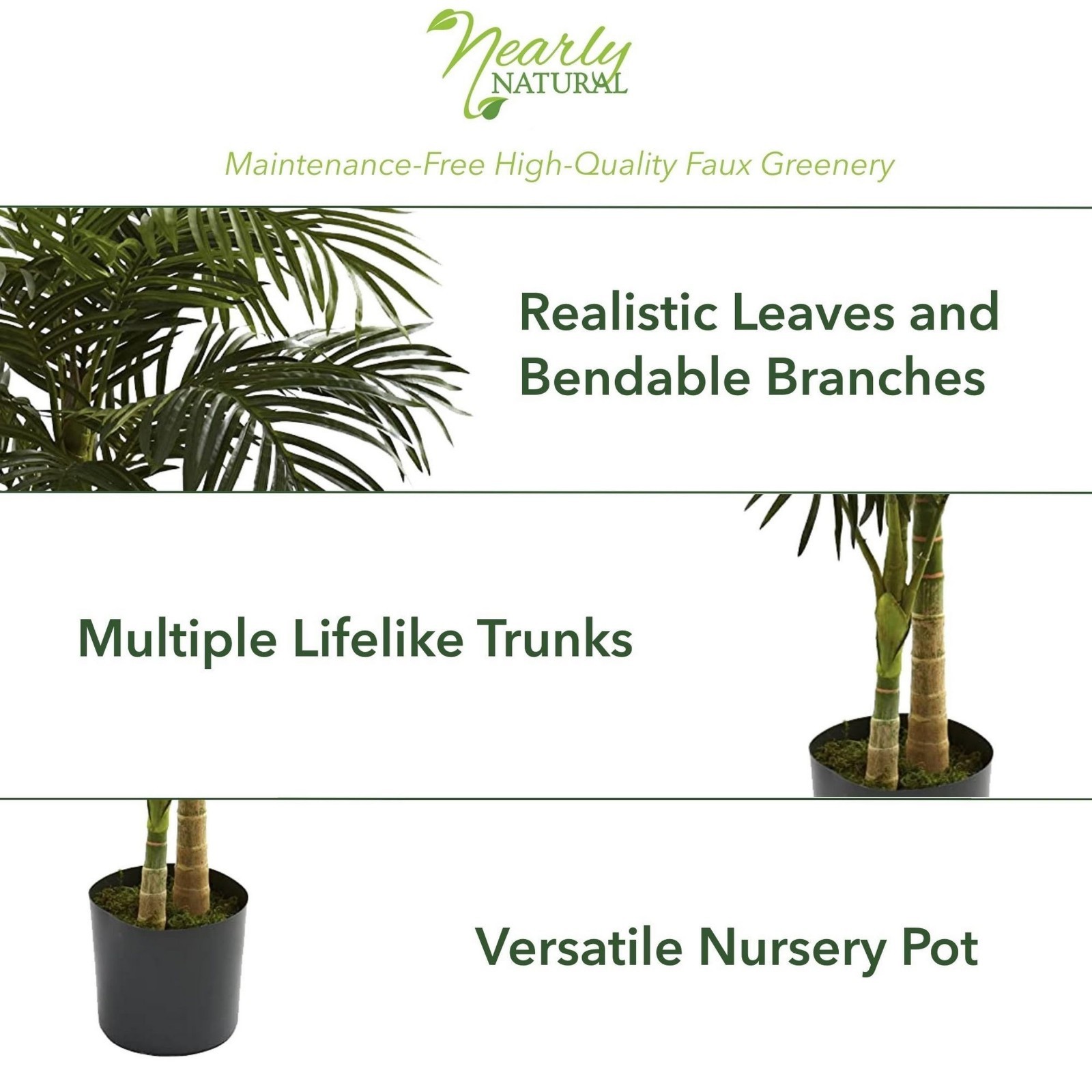 6.5ft Artificial Golden Cane Palm Tree – Lifelike Silk Indoor Plant, Low-Mainten