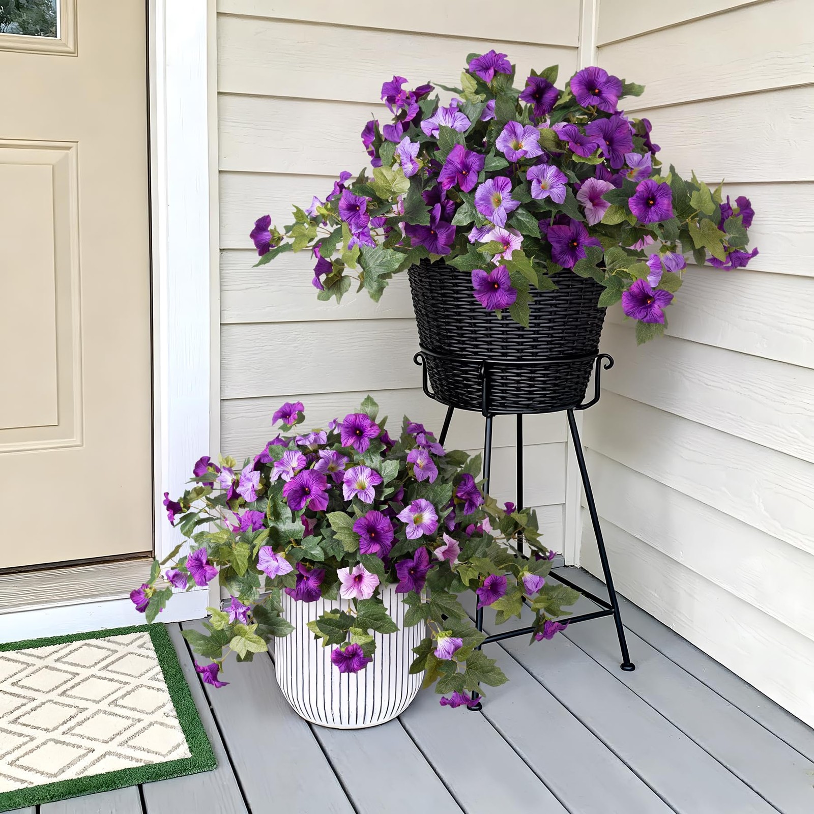 VGNQA 2PCS Artificial Petunia Flowers for Outdoors, Fake Flowers for Outdoor …