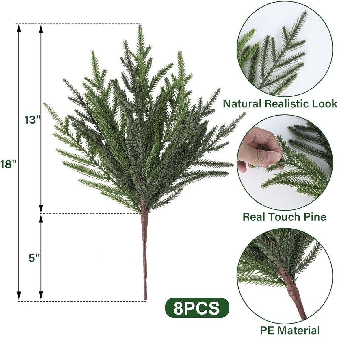 18″ Artificial Norfolk Pine Stems 8 Pack Real Touch Christmas Decorations