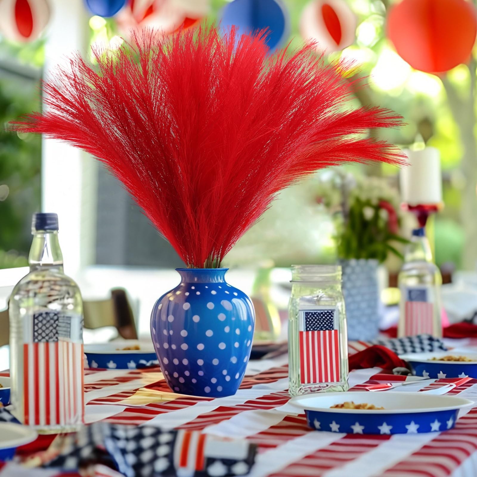 30 PCS 21 Inch Red Artificial Pompous Pampas Grass Bulk Small Vase Filler Home
