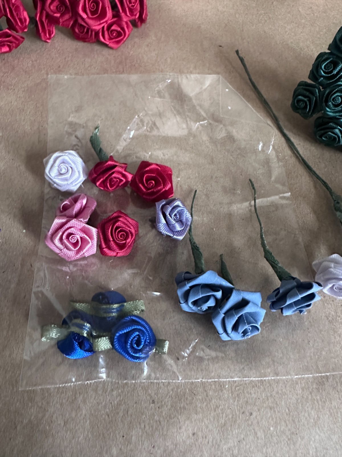 vtg. Assorted Bouquet, Single Satin Roses for Crafting Decoration most with tags